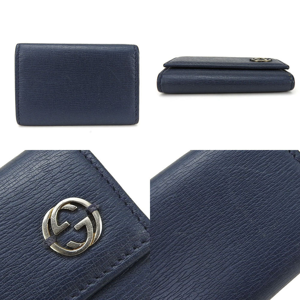 Gucci Key case Key holder  256337 leather Navy Interlocking Women(Unisex)