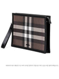 Luxury Burberry Check Leather Zipper Clutch Bag Brown