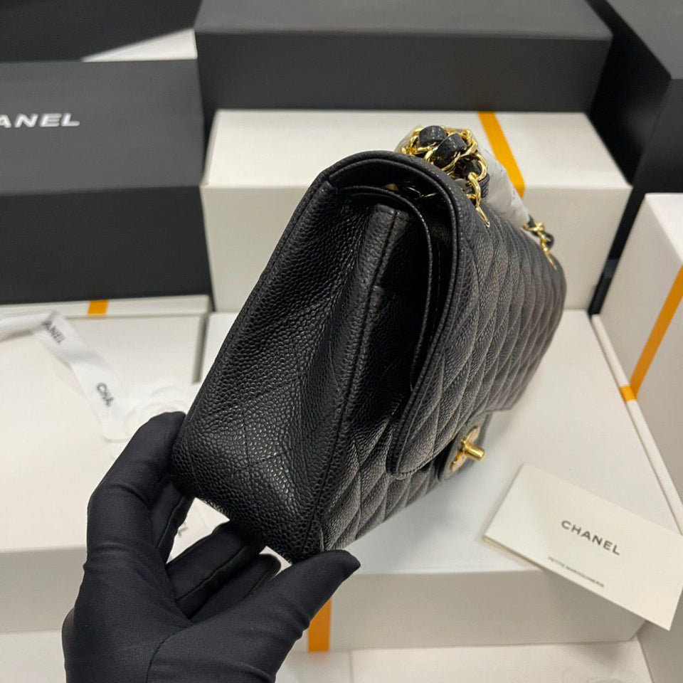 Chanel Classic Medium Flap Bag Black Caviar Gold – Bags Junction