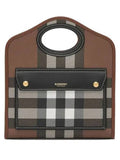 Luxury Burberry Mini Pocket Checked Leather Tote Bag Dark Burch Brown