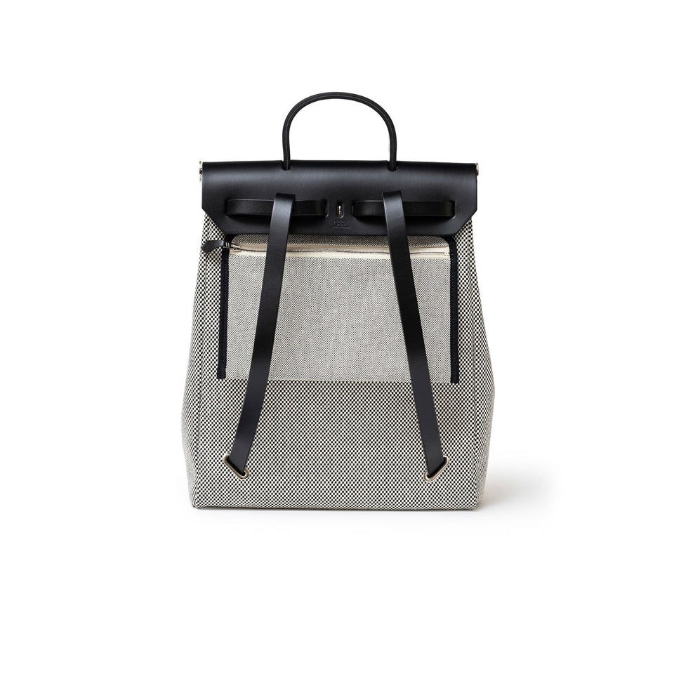 Hermes Herbag a Dos Backpack Ecru/Black Toile Palladium Hardware