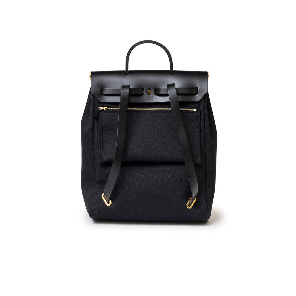 Hermes Herbag Backpack Black Toile Gold Hardware