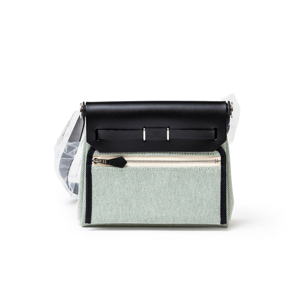 Hermes Mini Herbag Zip 20 Black Ecru/Vert Moyen Toile Palladium Hardware