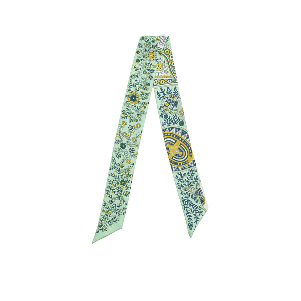 Hermes Twilly Silk L'Arbre De Vie Vert/Jaune/Blue