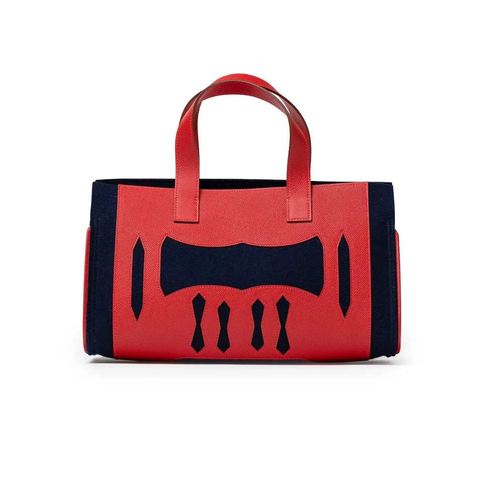 Hermes Petit H Decoupe Basse PM Skeleton Tote Rouge/Navy Epsom/Felt