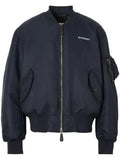 Luxury Burberry Men's Logo Print Nylon Bomber Jacket Smoke Navy