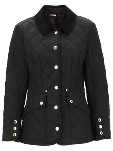 Luxury Burberry Corduroy Color Diamond Quilting Jacket Black