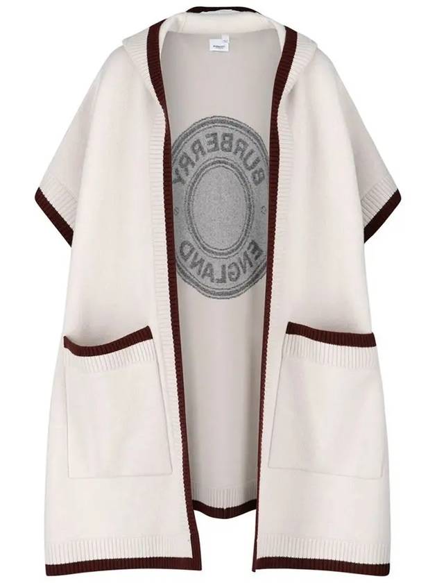 Luxury Burberry Logo Wool Cashmere Cape Ivory