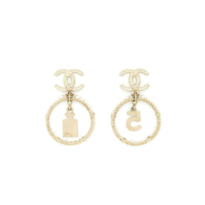 Chanel No.5 Perfume And Crystals CC With Pearl Round Earrings