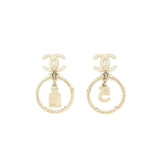 Chanel No.5 Perfume And Crystals CC With Pearl Round Earrings