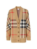 Luxury Burberry Check Technical Wool Jacquard Cardigan Archive Beige