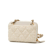 Chanel Coco Mark Ribbon Tweed Leather Chain Wallet Coin Case