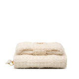 Chanel Coco Mark Ribbon Tweed Leather Chain Wallet Coin Case