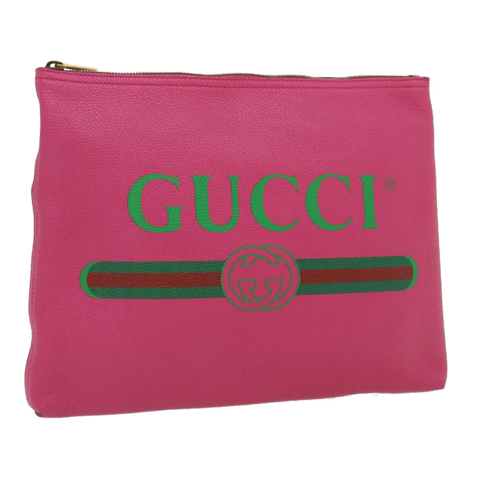 Gucci Web Sherry Line Soho Clutch Bag Leather Pink am481b