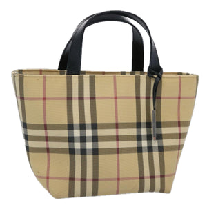 Luxury Burberry Nova Check Hand Bag Coated Canvas Beige Auth bs10942