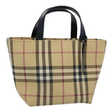 Luxury Burberry Nova Check Hand Bag Coated Canvas Beige Auth bs10942