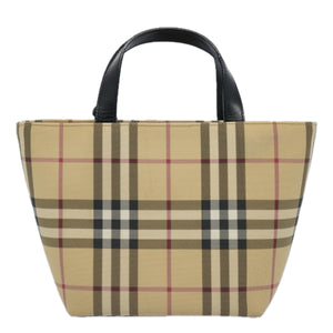 Luxury Burberry Nova Check Hand Bag Coated Canvas Beige Auth bs10942