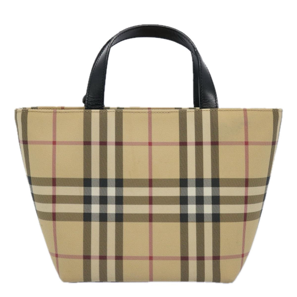 Luxury Burberry Nova Check Hand Bag Coated Canvas Beige Auth bs10942
