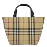 Luxury Burberry Nova Check Hand Bag Coated Canvas Beige Auth bs10942