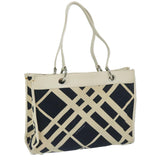 Luxury Burberry Tote Bag Canvas Navy White Auth bs11353