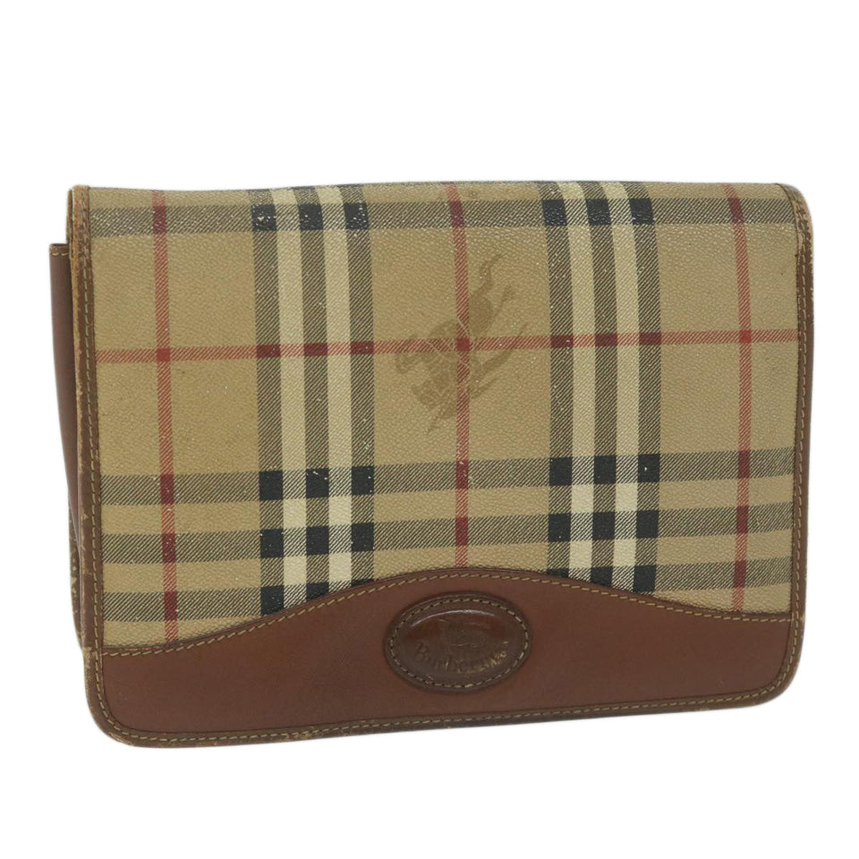 Luxury BurberrySs Nova Check Clutch Bag PVC Leather Beige Auth bs11501