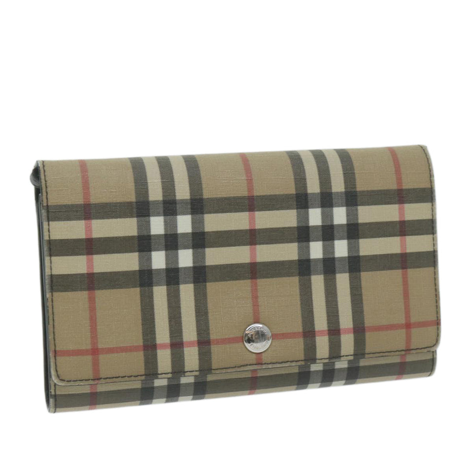 Luxury Burberry Nova Check Long Wallet PVC Leather Beige Auth bs11867