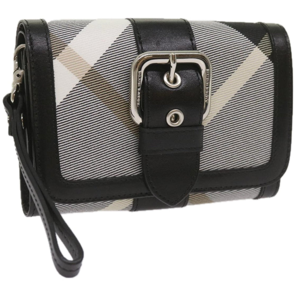 Luxury Burberry Nova Check Wallet Nylon Gray Black Auth bs12103