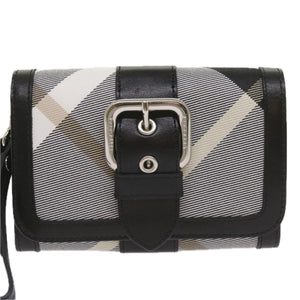 Luxury Burberry Nova Check Wallet Nylon Gray Black Auth bs12103