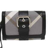Luxury Burberry Nova Check Wallet Nylon Gray Black Auth bs12103