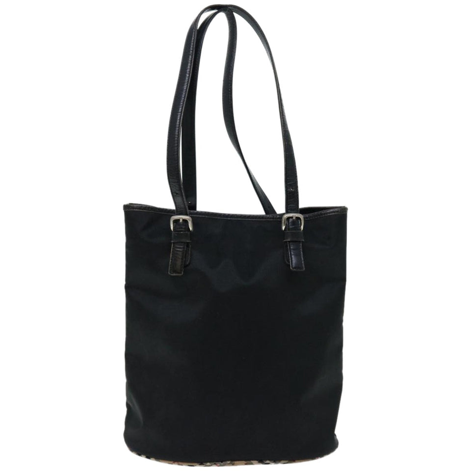 Luxury BurberrySs Nova Check Blue Label Shoulder Bag Nylon Beige Black Auth bs12222