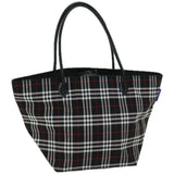 Luxury BurberrySs Nova Check Blue Label Tote Bag Nylon Black Auth bs12380