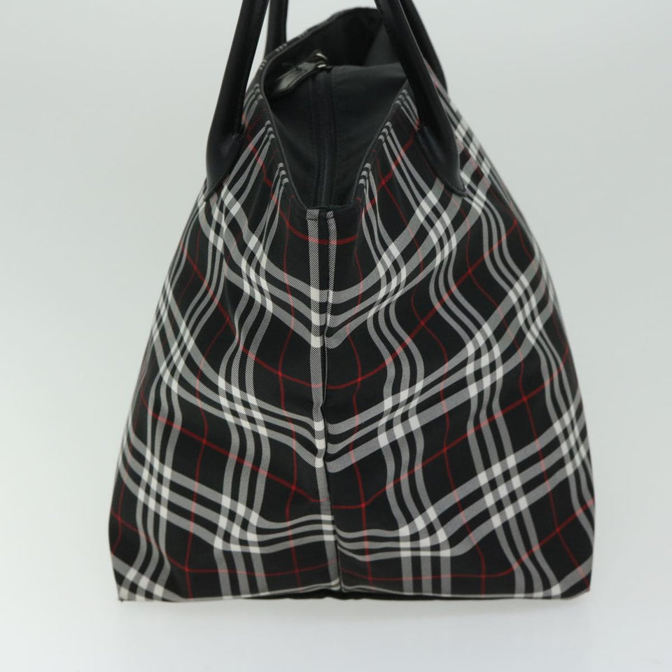 Luxury BurberrySs Nova Check Blue Label Tote Bag Nylon Black Auth bs12380