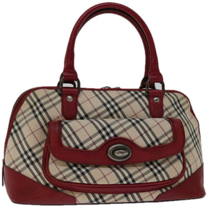 Luxury Burberry Nova Check Hand Bag Canvas Red Beige Auth bs12476