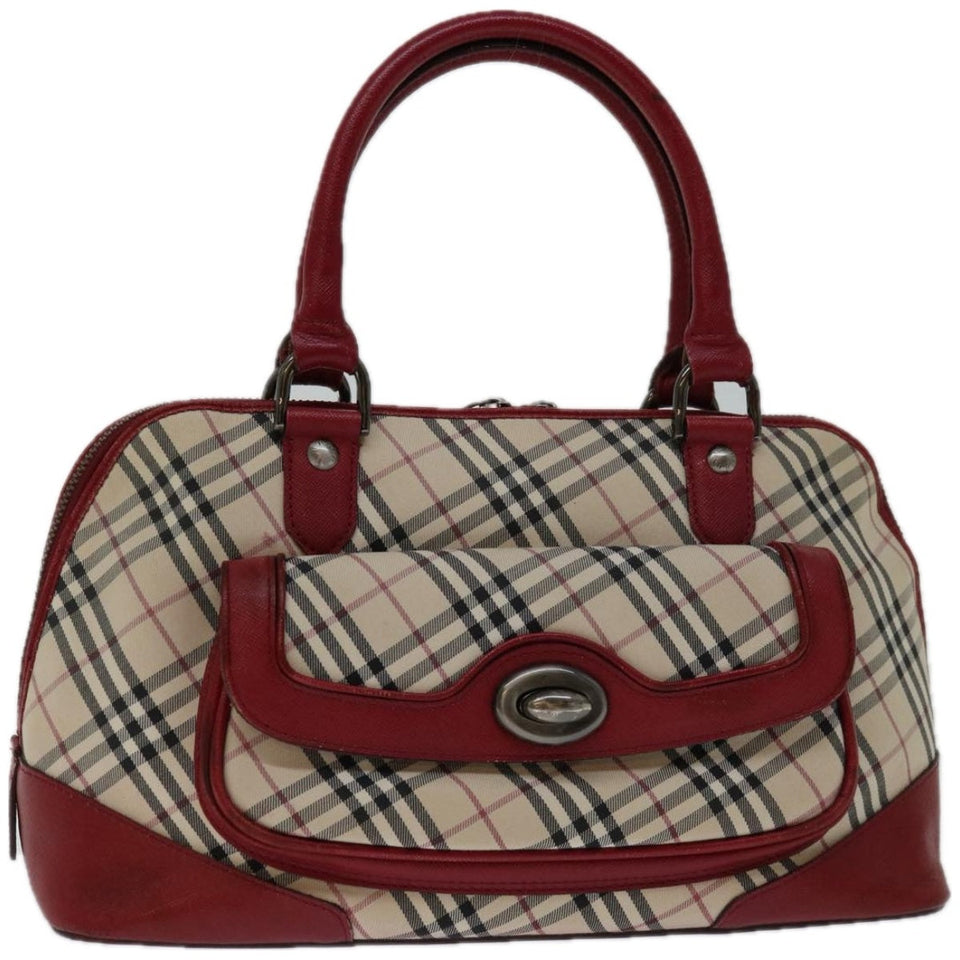 Luxury Burberry Nova Check Hand Bag Canvas Red Beige Auth bs12476