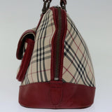 Luxury Burberry Nova Check Hand Bag Canvas Red Beige Auth bs12476