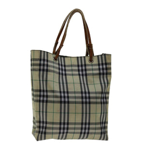 Luxury Burberry Nova Check Hand Bag Nylon Beige Auth bs12545