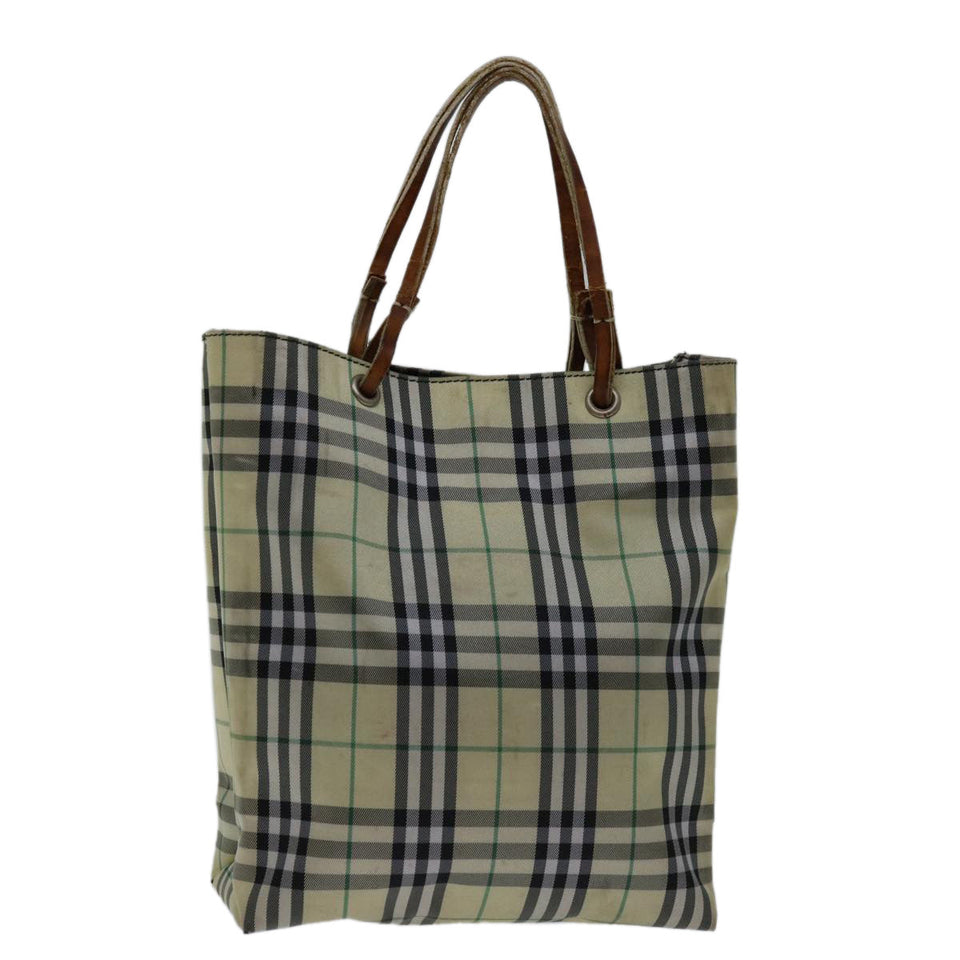 Luxury Burberry Nova Check Hand Bag Nylon Beige Auth bs12545