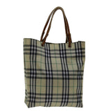 Luxury Burberry Nova Check Hand Bag Nylon Beige Auth bs12545