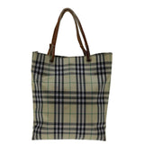 Luxury Burberry Nova Check Hand Bag Nylon Beige Auth bs12545
