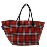 Luxury BurberrySs Nova Check Blue Label Hand Bag Nylon Red Auth bs12546