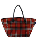 Luxury BurberrySs Nova Check Blue Label Hand Bag Nylon Red Auth bs12546
