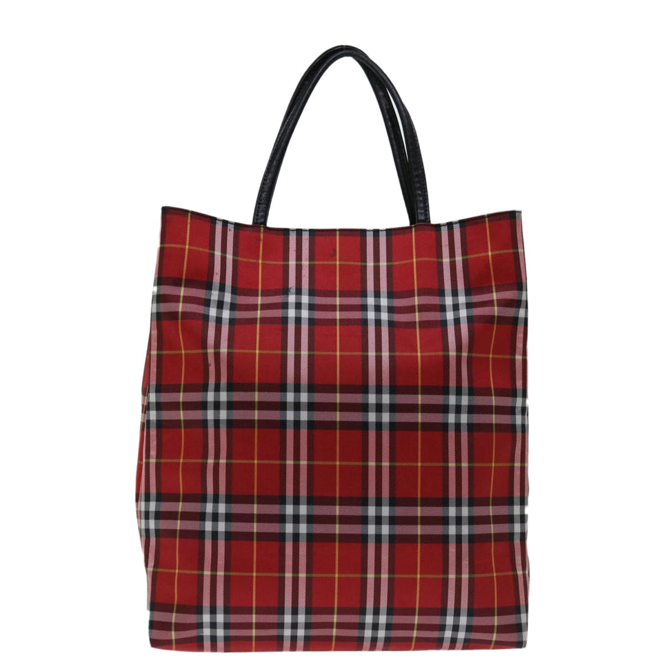 Luxury Burberry Nova Check Hand Bag Nylon Red Auth bs12551