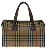 Luxury BurberrySs Nova Check Hand Bag Canvas Beige Auth bs12607