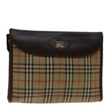 Luxury BurberrySs Nova Check Clutch Bag Canvas Beige Auth bs12774