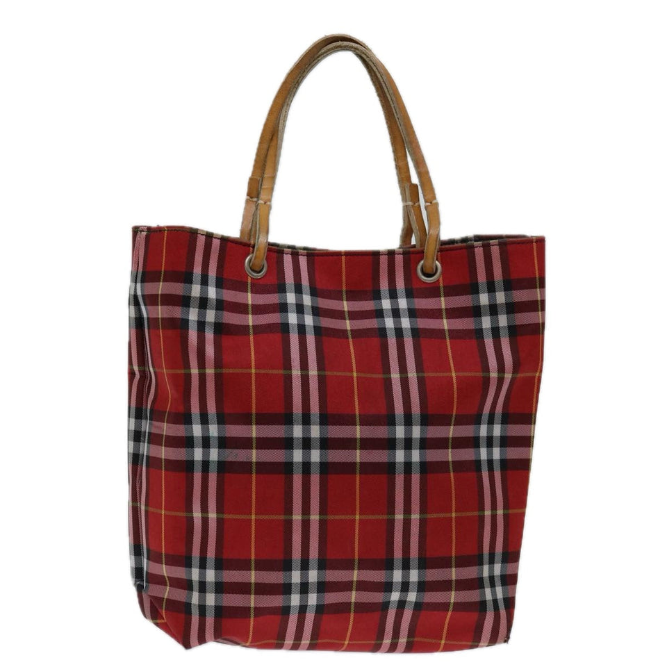 Luxury Burberry Nova Check Hand Bag Nylon Red Auth bs12782