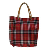 Luxury Burberry Nova Check Hand Bag Nylon Red Auth bs12782