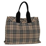 Luxury Burberry Nova Check Hand Bag Nylon Beige Black Auth bs12785