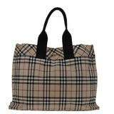 Luxury Burberry Nova Check Hand Bag Nylon Beige Black Auth bs12785
