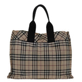 Luxury Burberry Nova Check Hand Bag Nylon Beige Black Auth bs12785