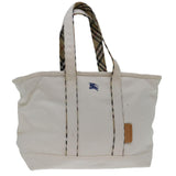 Luxury BurberrySs Nova Check Blue Label Tote Bag Canvas White Beige Auth bs12787